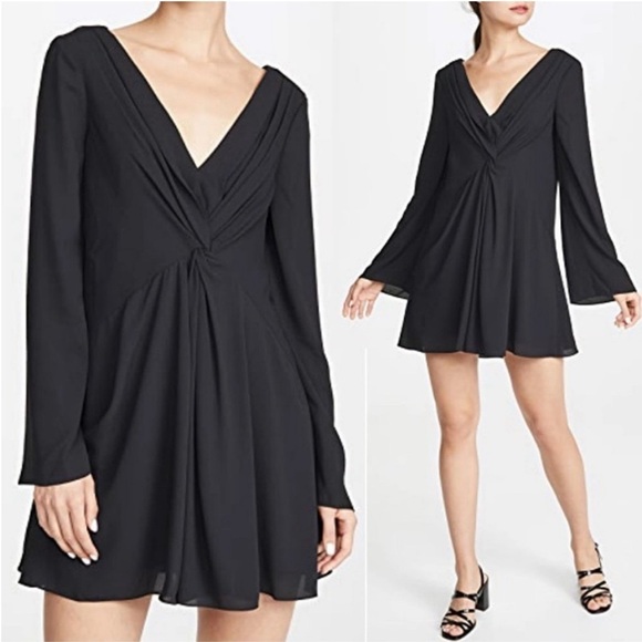 NWT Cinq a Sept Cecil Dress Black Long Sleeve Surplice Twist Front Flowy Sz 2 - Picture 1 of 16